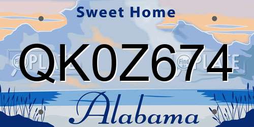 QK0Z674 Alabama License Plate