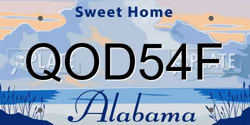 QOD54F Alabama License Plate