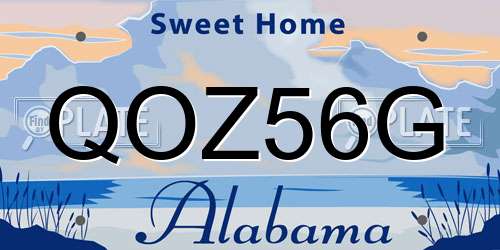 QOZ56G Alabama License Plate