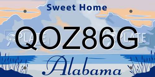 QOZ86G Alabama License Plate