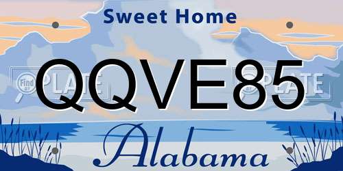 QQVE85 Alabama License Plate
