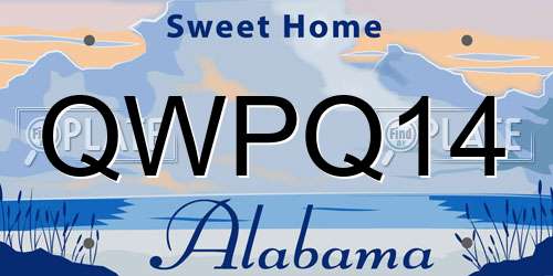 QWPQ14 Alabama License Plate