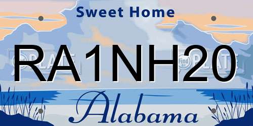 RA1NH20 Alabama License Plate