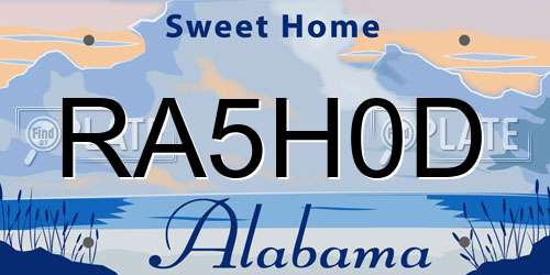 RA5H0D Alabama License Plate