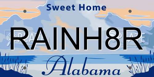 RAINH8R Alabama License Plate
