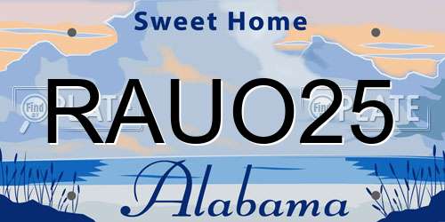 RAUO25 Alabama License Plate