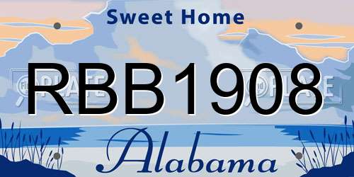 RBB1908 Alabama License Plate