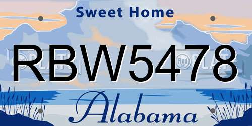 RBW5478 Alabama License Plate