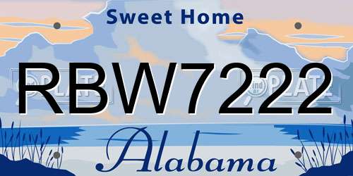 RBW7222 Alabama License Plate