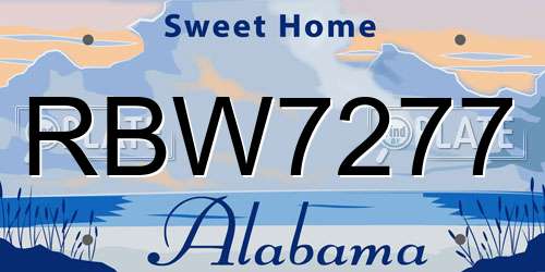 RBW7277 Alabama License Plate