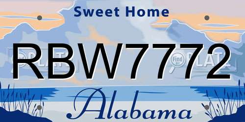 RBW7772 Alabama License Plate