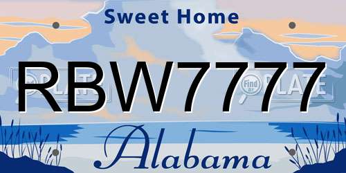 RBW7777 Alabama License Plate