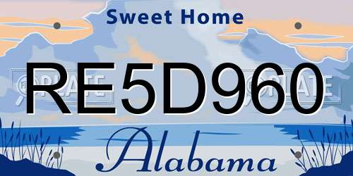 RE5D960 Alabama License Plate
