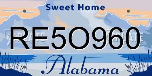 RE5O960 Alabama License Plate