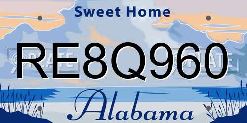 RE8Q960 Alabama License Plate