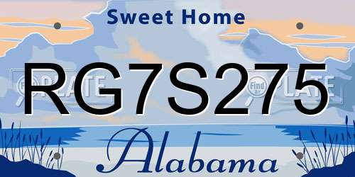 RG7S275 Alabama License Plate