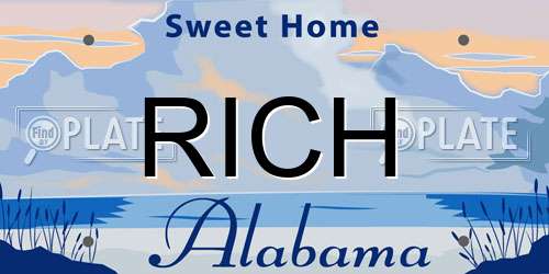 RICH Alabama License Plate