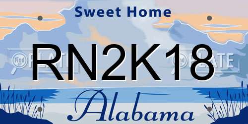 RN2K18 Alabama License Plate