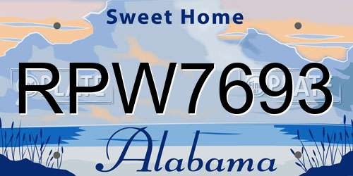 RPW7693 Alabama License Plate