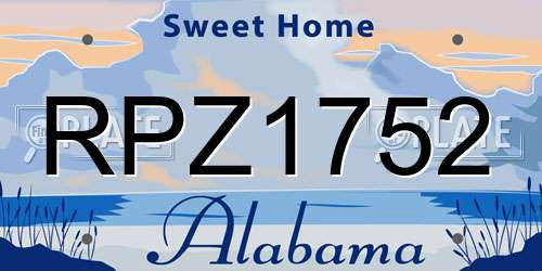 RPZ1752 Alabama License Plate
