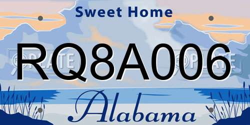 RQ8A006 Alabama License Plate