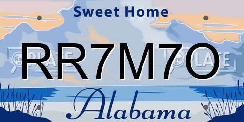 RR7M7O Alabama License Plate