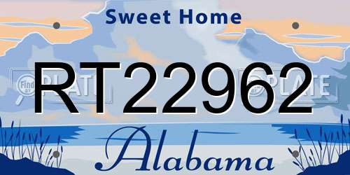 RT22962 Alabama License Plate