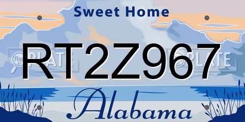 RT2Z967 Alabama License Plate