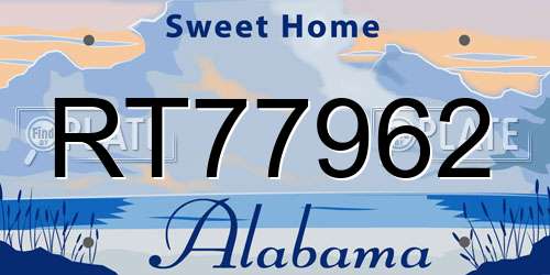 RT77962 Alabama License Plate