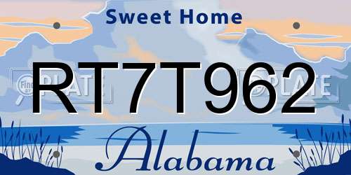 RT7T962 Alabama License Plate