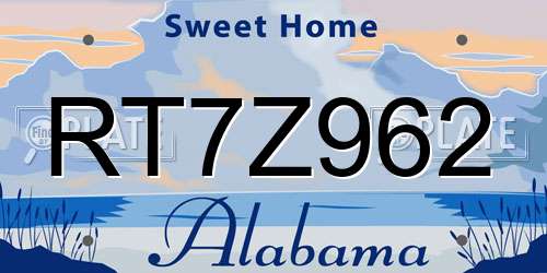RT7Z962 Alabama License Plate