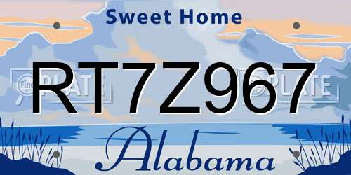 RT7Z967 Alabama License Plate