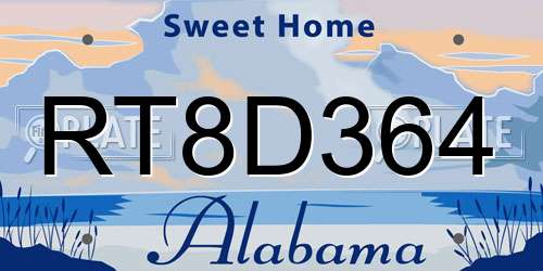 RT8D364 Alabama License Plate