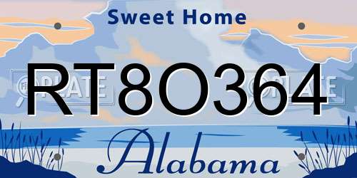 RT8O364 Alabama License Plate