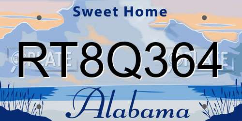 RT8Q364 Alabama License Plate