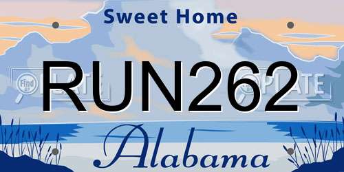 RUN262 Alabama License Plate