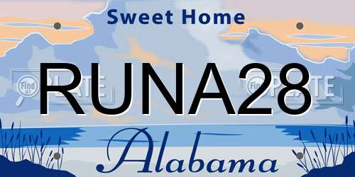 RUNA28 Alabama License Plate