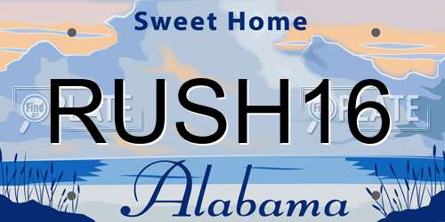 RUSH16 Alabama License Plate