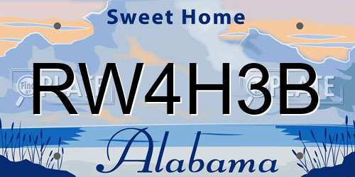 RW4H3B Alabama License Plate