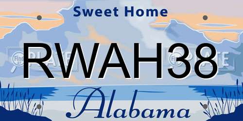 RWAH38 Alabama License Plate