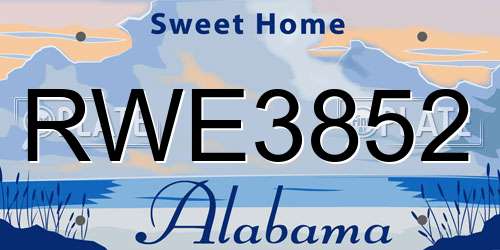 RWE3852 Alabama License Plate