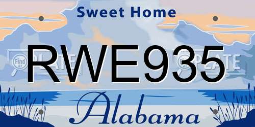 RWE935 Alabama License Plate