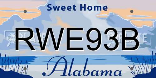 RWE93B Alabama License Plate