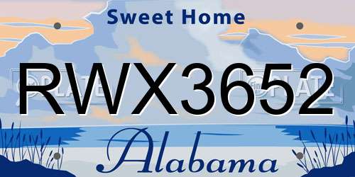 RWX3652 Alabama License Plate