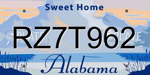 RZ7T962 Alabama License Plate