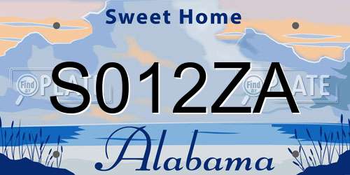 S012ZA Alabama License Plate