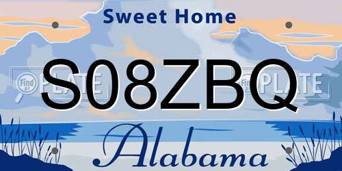 S08ZBQ Alabama License Plate