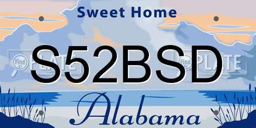 S52BSD Alabama License Plate