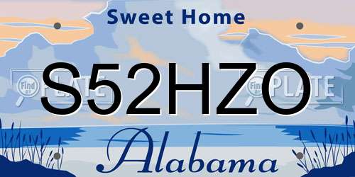 S52HZO Alabama License Plate