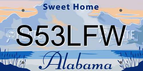 S53LFW Alabama License Plate
